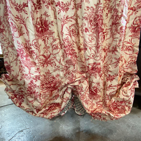 Set Two Vintage French Red and Cream Toile de Jouy Pattern Fabric Balloon Shade Curtains