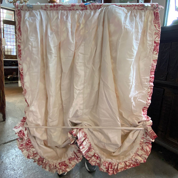 Set Two Vintage French Red and Cream Toile de Jouy Pattern Fabric Balloon Shade Curtains