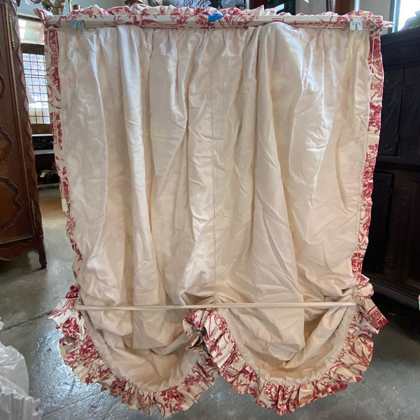 Set Two Vintage French Red and Cream Toile de Jouy Pattern Fabric Balloon Shade Curtains