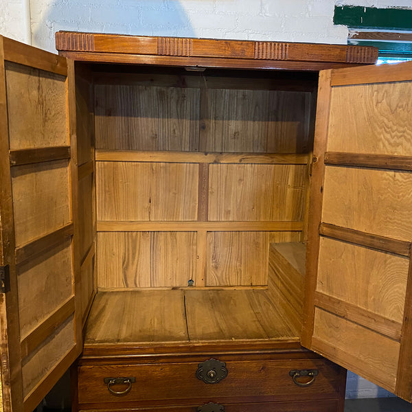 Vintage Korean Figured Kiri Wood and Elm Two-Part Wardrobe Cabinet