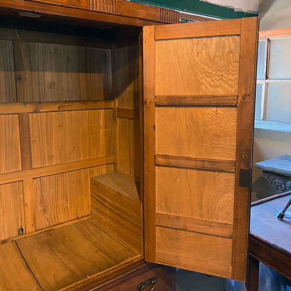 Vintage Korean Figured Kiri Wood and Elm Two-Part Wardrobe Cabinet