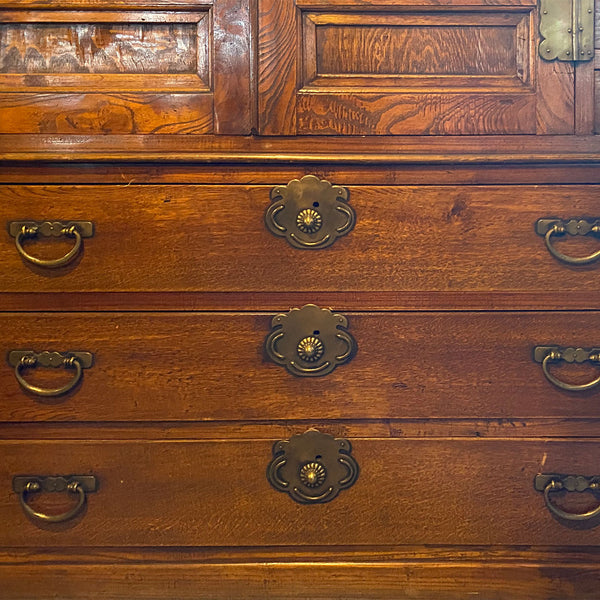 Vintage Korean Figured Kiri Wood and Elm Two-Part Wardrobe Cabinet