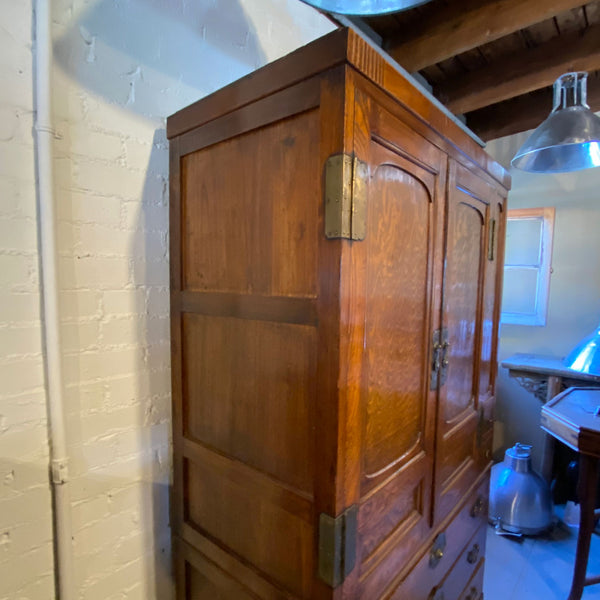 Vintage Korean Figured Kiri Wood and Elm Two-Part Wardrobe Cabinet