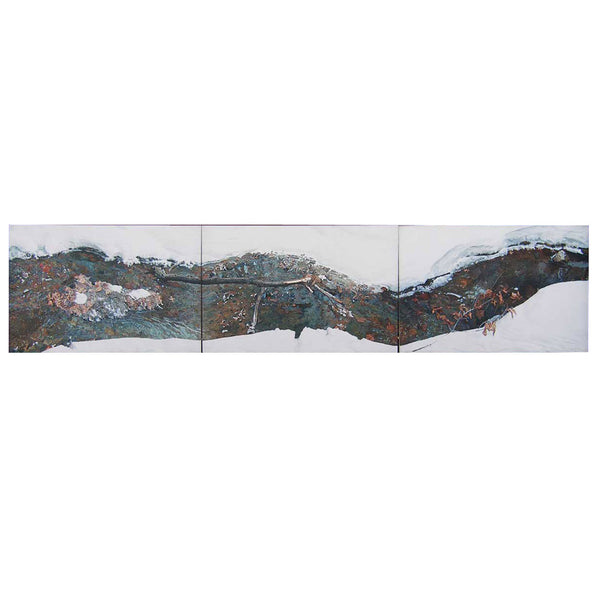 Lot 0450 | Vintage Large Oil on Canvas Tryptic Painting, Snowy Brook [19-feet]