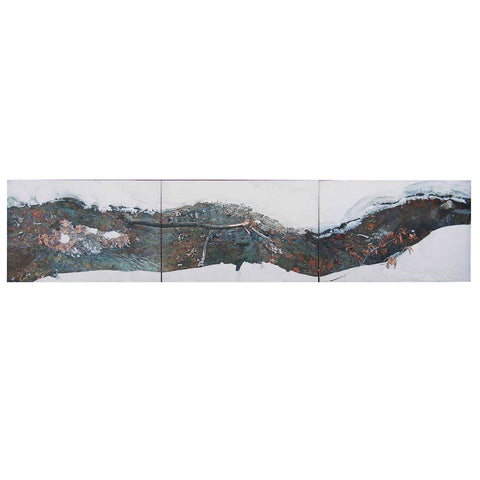 Lot 0450 | Vintage Large Oil on Canvas Tryptic Painting, Snowy Brook [19-feet]