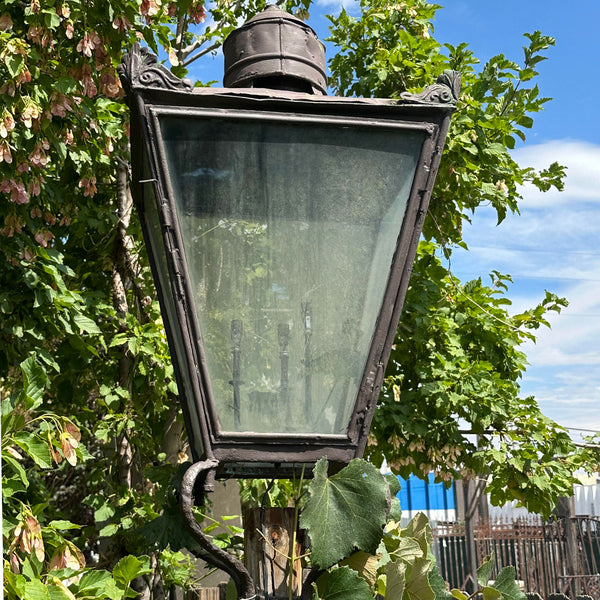 Victorian Copper and Glass Three-Light Street Post Lantern