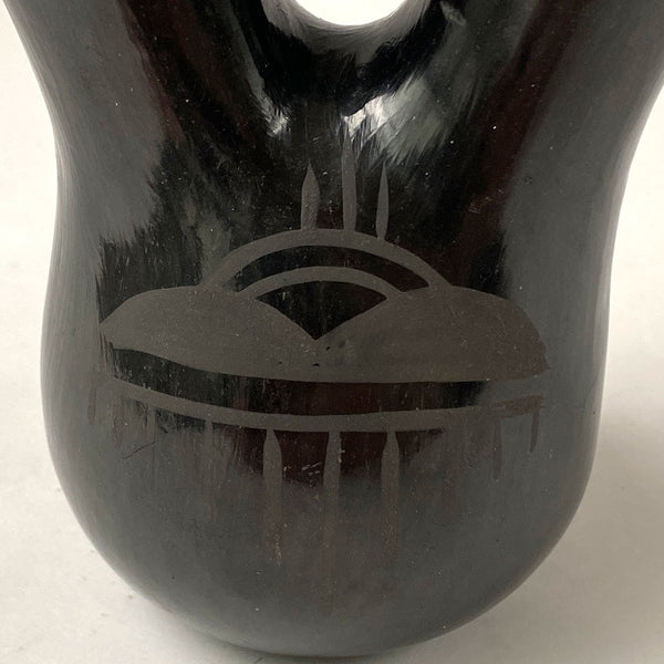 Native American Maria Santa Clara Blackware Pottery Wedding Vase Vessel