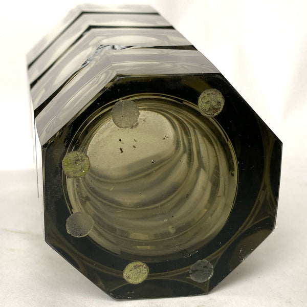 Large Josef Hoffmann for Moser Art Deco Faceted Smokey Topaz Glass Vase