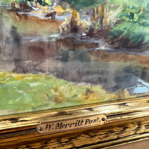 WILLIAM MERRITT POST Watercolor on Paper Painting, Rural River Landscape