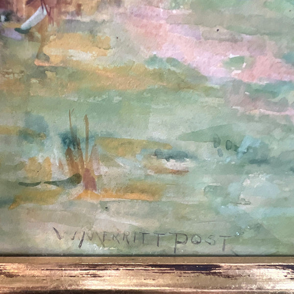 WILLIAM MERRITT POST Watercolor on Paper Painting, Rural River Landscape