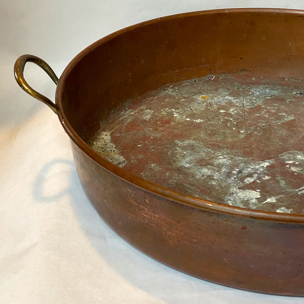 Large French Copper and Brass Two-Handle Cooking Basin (Confisier)