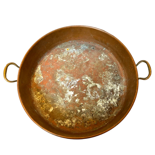 Large French Copper and Brass Two-Handle Cooking Basin (Confisier)