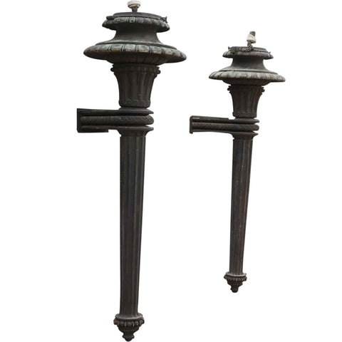 Very Large Pair of American Neoclassical Bronze One-Light Exterior Wall Sconces