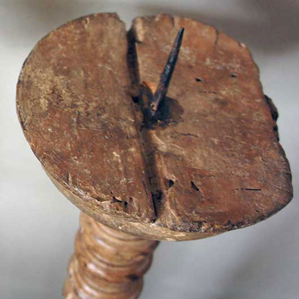 Pair Large Indo-Portuguese Goan Teak and Iron Pricket Candlesticks