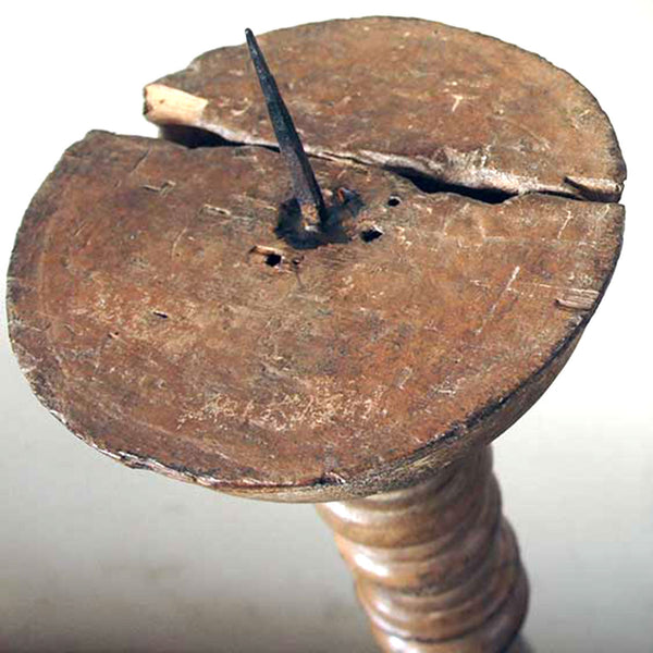 Pair Large Indo-Portuguese Goan Teak and Iron Pricket Candlesticks