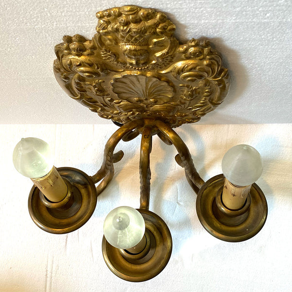 Pair of French Baroque Style Gilt Bronze Three-Light Wall Sconces