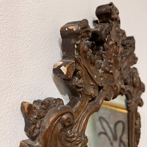 Pair of Italian Baroque Mirrored Copper and Pine Two-Candlearm Sconces