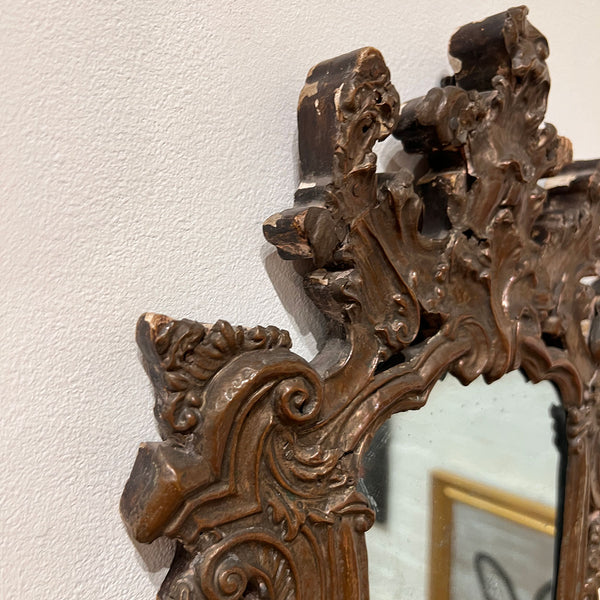 Pair of Italian Baroque Mirrored Copper and Pine Two-Candlearm Sconces