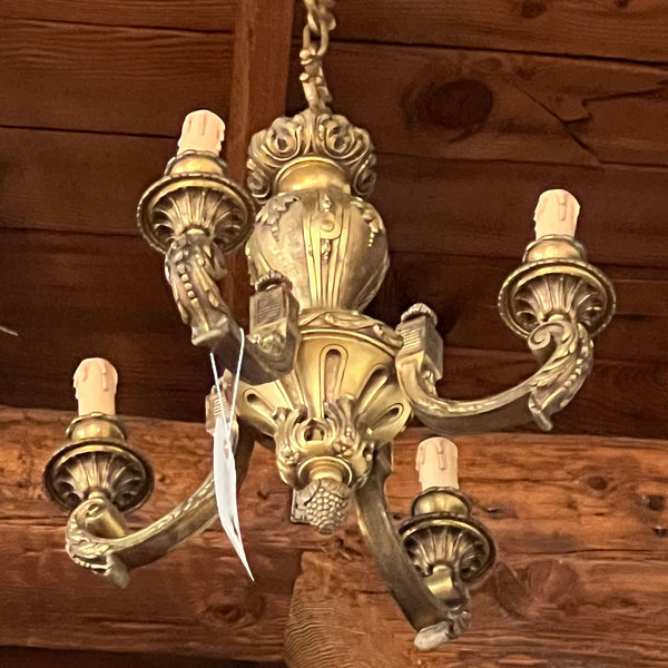Small French Baroque Revival Gilt Brass Four-Light Chandelier