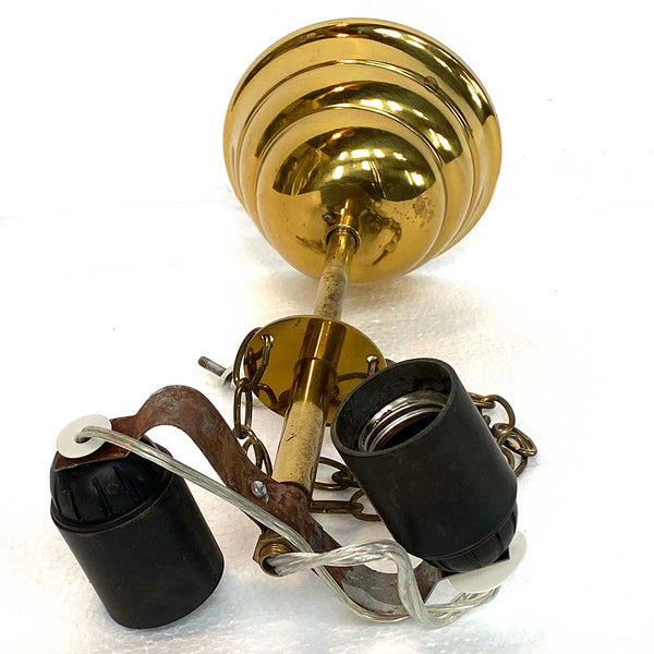 Vintage Swedish Mid Century Brass and Glass Two-Light Ceiling Light