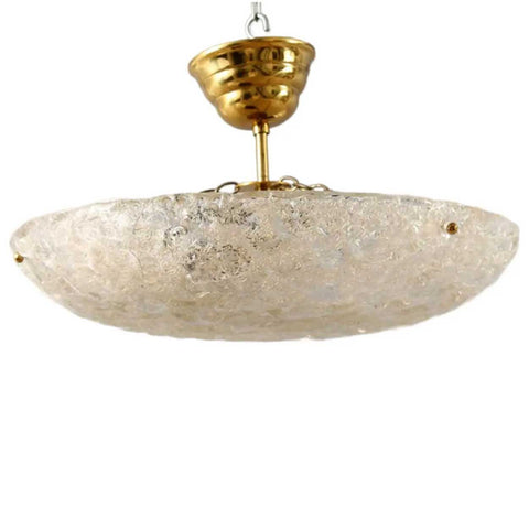 Vintage Swedish Mid Century Brass and Glass Two-Light Ceiling Light