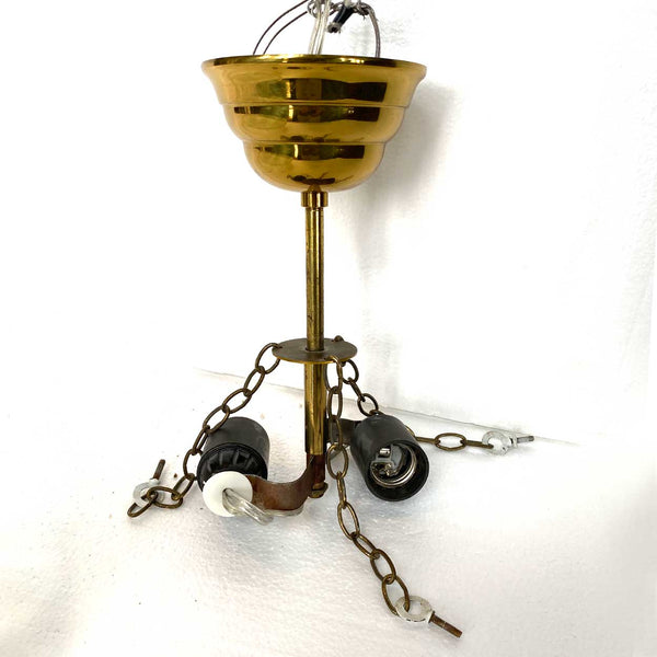 Vintage Swedish Mid Century Brass and Glass Two-Light Ceiling Light
