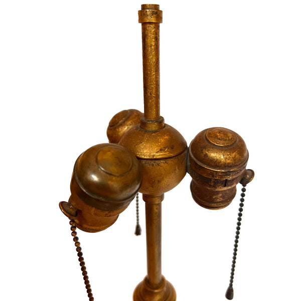 American Tiffany Furnaces Bronze Dore Champleve Enamel Three-Light Table Lamp