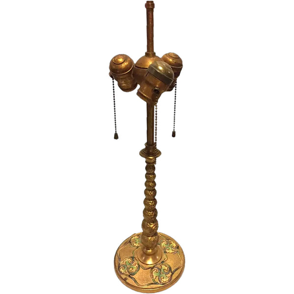 American Tiffany Furnaces Bronze Dore Champleve Enamel Three-Light Table Lamp