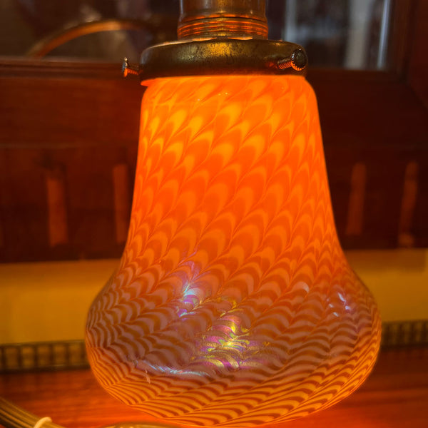 American Fostoria Art Glass Zipper Pattern Iridescent Gold Lamp Shade