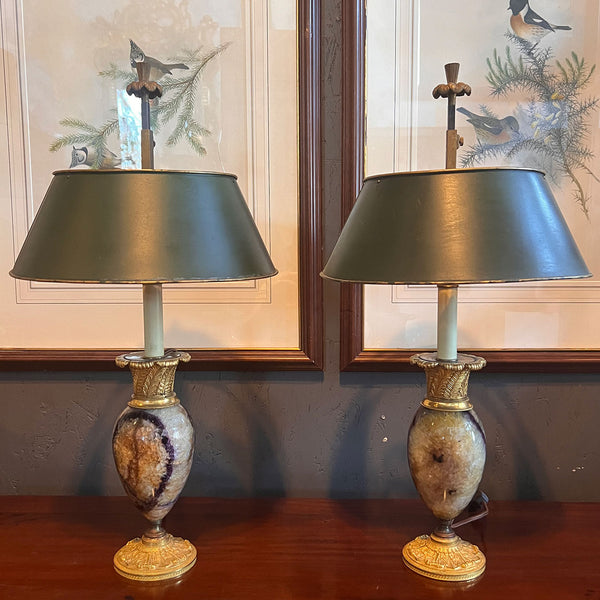 Pair English Regency Blue-John/Derbyshire Spar and Ormolu Two-Light Table Lamps