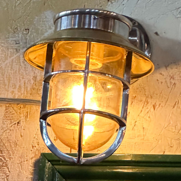 Vintage Style Industrial Aluminum Brass Shade Wall Mount Caged Sconce Ship's Light