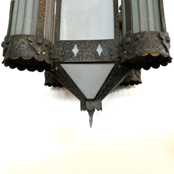 American Albert Sechrist Gothic Revival Wrought Iron, Glass Eight-Light Pendant Lantern