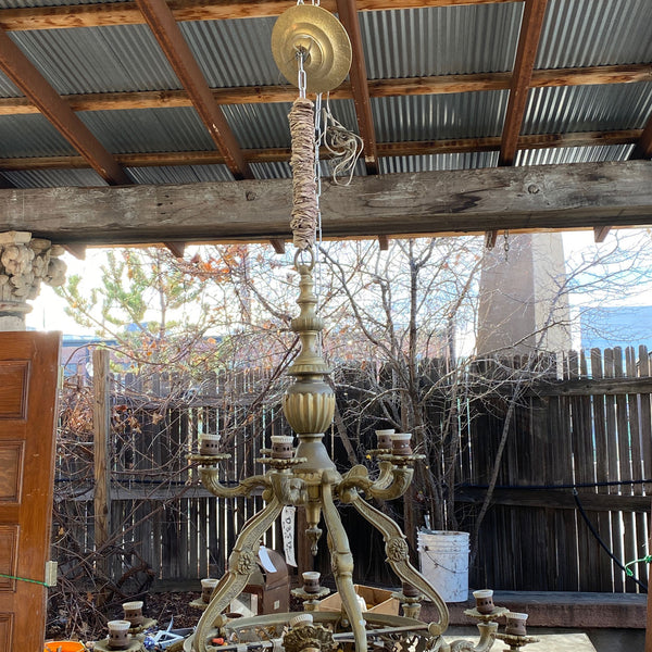 Large Vintage Argentine Brass and Alabaster 17-Light Chandelier