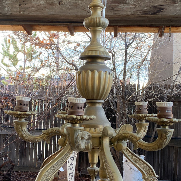 Large Vintage Argentine Brass and Alabaster 17-Light Chandelier