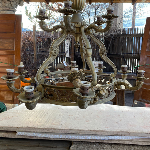 Large Vintage Argentine Brass and Alabaster 17-Light Chandelier