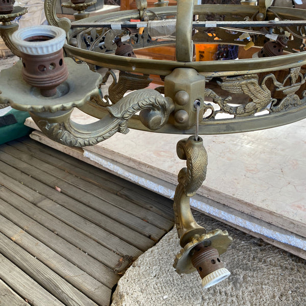 Large Vintage Argentine Brass and Alabaster 17-Light Chandelier