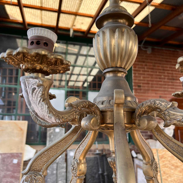 Large Vintage Argentine Brass and Alabaster 17-Light Chandelier