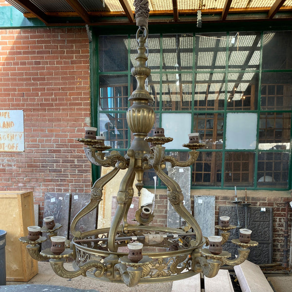 Large Vintage Argentine Brass and Alabaster 17-Light Chandelier