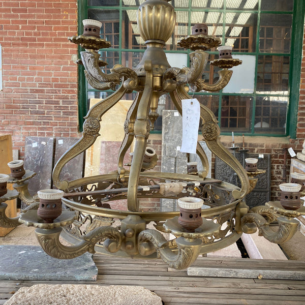 Large Vintage Argentine Brass and Alabaster 17-Light Chandelier