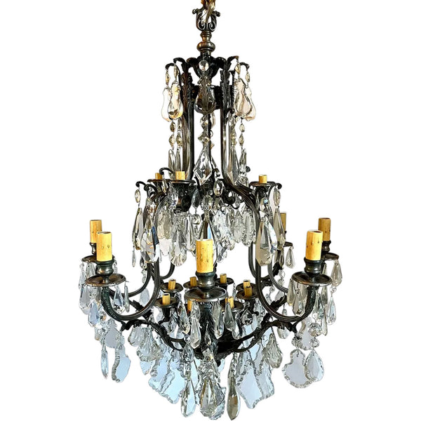 Vintage Large Louis XV Style Silverplated Brass and Crystal 19-Light Chandelier