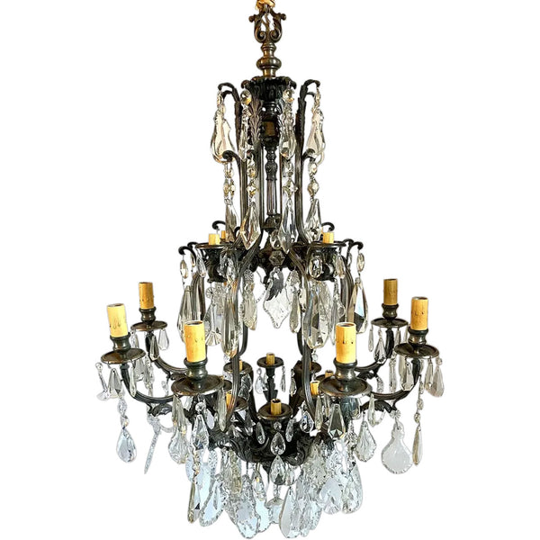 Vintage Large Louis XV Style Silverplated Brass and Crystal 19-Light Chandelier