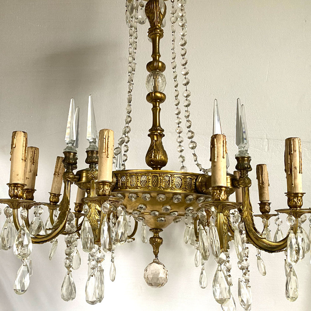 Italian brass and crystal chandelier with 12 lights — italian -lighting-center