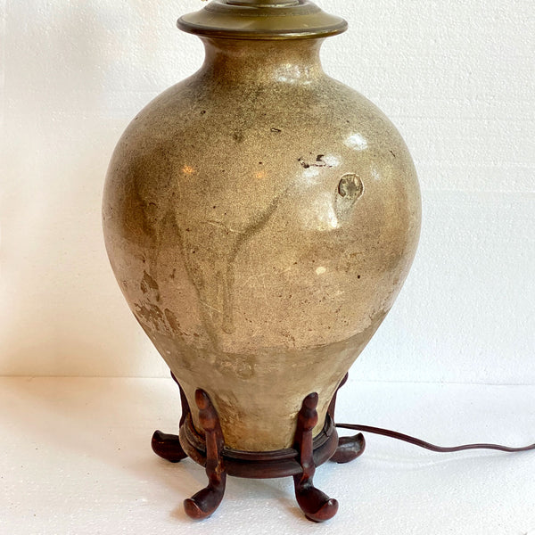 Large Chinese Tang Pottery Wan Nian Jar Two-Light Table Lamp