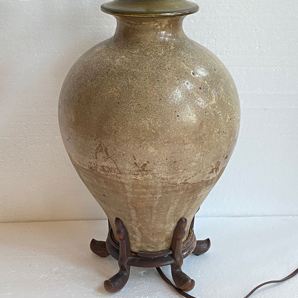 Large Chinese Tang Pottery Wan Nian Jar Two-Light Table Lamp