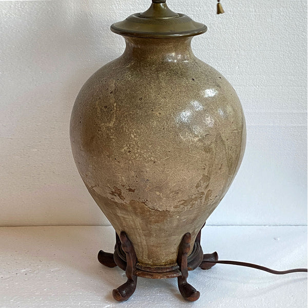 Large Chinese Tang Pottery Wan Nian Jar Two-Light Table Lamp