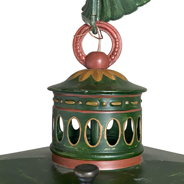 Vintage Painted Toleware and Glass Four-Light Pendant Lantern