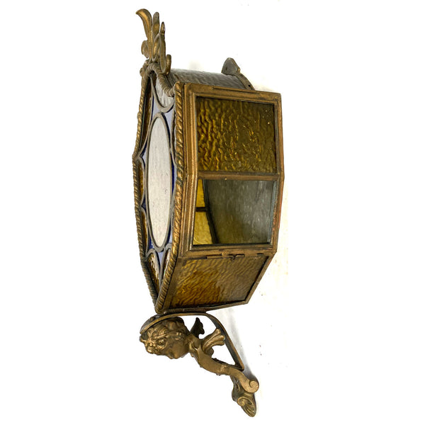 American Art Deco Brass and Leaded Glass Theater Wall Sconce Shade