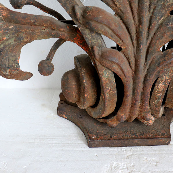 Near Pair of Large French Wrought Iron Foliate Scroll Three-Light Sconces