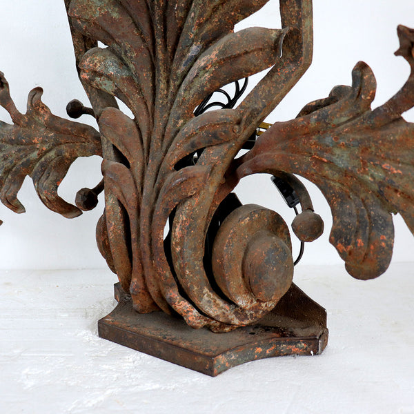 Near Pair of Large French Wrought Iron Foliate Scroll Three-Light Sconces