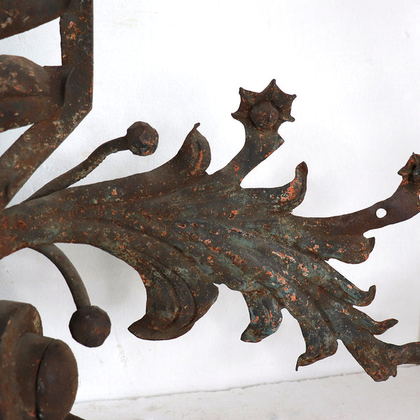 Near Pair of Large French Wrought Iron Foliate Scroll Three-Light Sconces